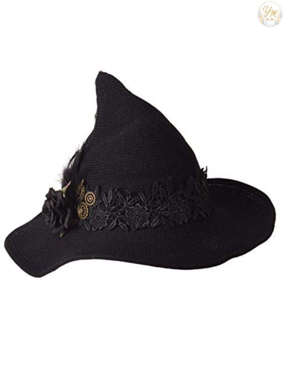Wool Felt Knitted Witch Hat Wide Brim Halloween Wizard Cap
